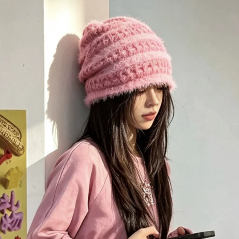 Beanie Cuffed Knit - قبعات شتوية جديدة للنساء بأسلوب كوري