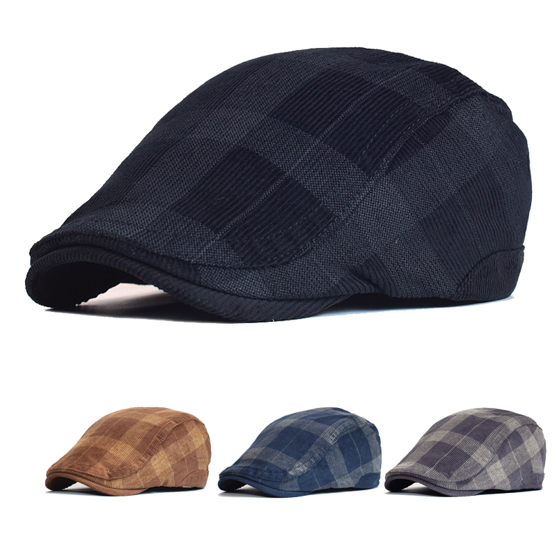 Dad Hat Cotton - الشتاء خمر منقوشة سميكة قبعة البيريه